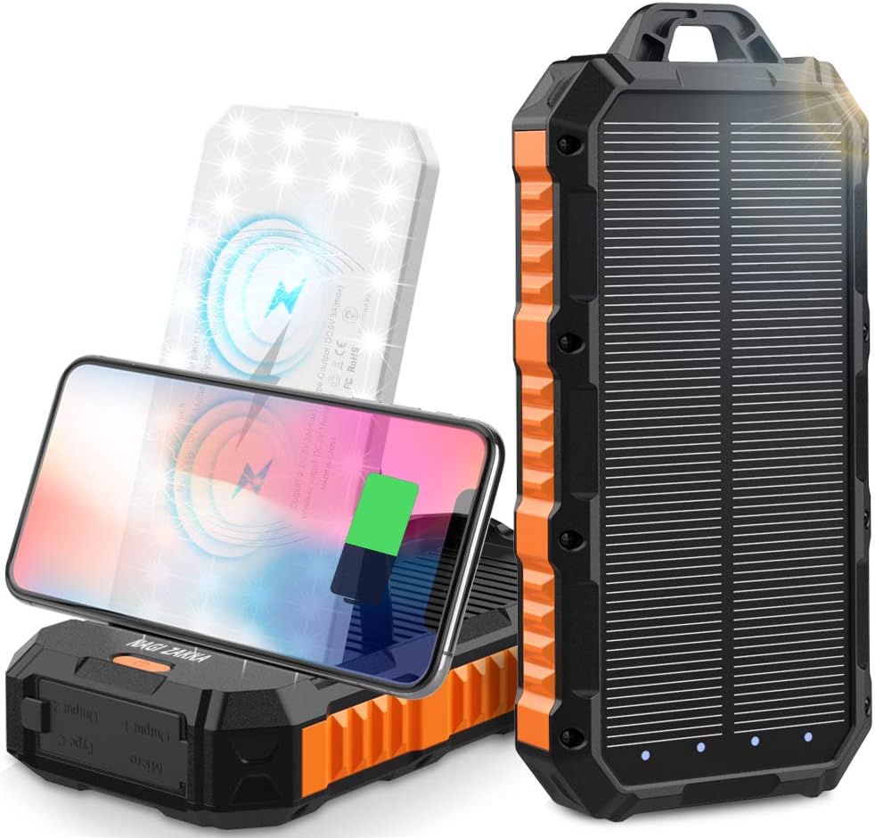 Amazon 30000mah ソーラーモバイルバッテリー ワイヤレスチャージャー Pse認証 Meti許可 Fcc認証 大容量 ソーラーチャージャー 4台同時充電 30ledライト ソーラー充電 Lightning Microusb Type C 対応 残量表示 防水 耐衝撃 緊急停電対策 災害 キャンプ 遠足 アウトドア