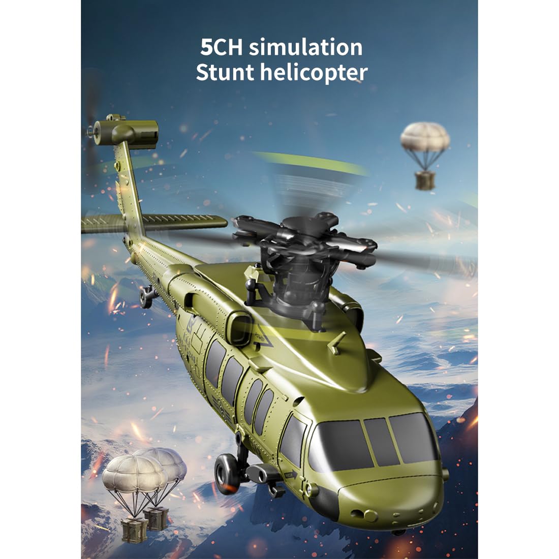 UH-60 Elicottero telecomandato per adulti, 2.4G 5CH Flybarless RC elicottero con volo invertito con una chiave, mantenimento dell'altitudine barometrica e posizionamento del flusso ottico, regali per
