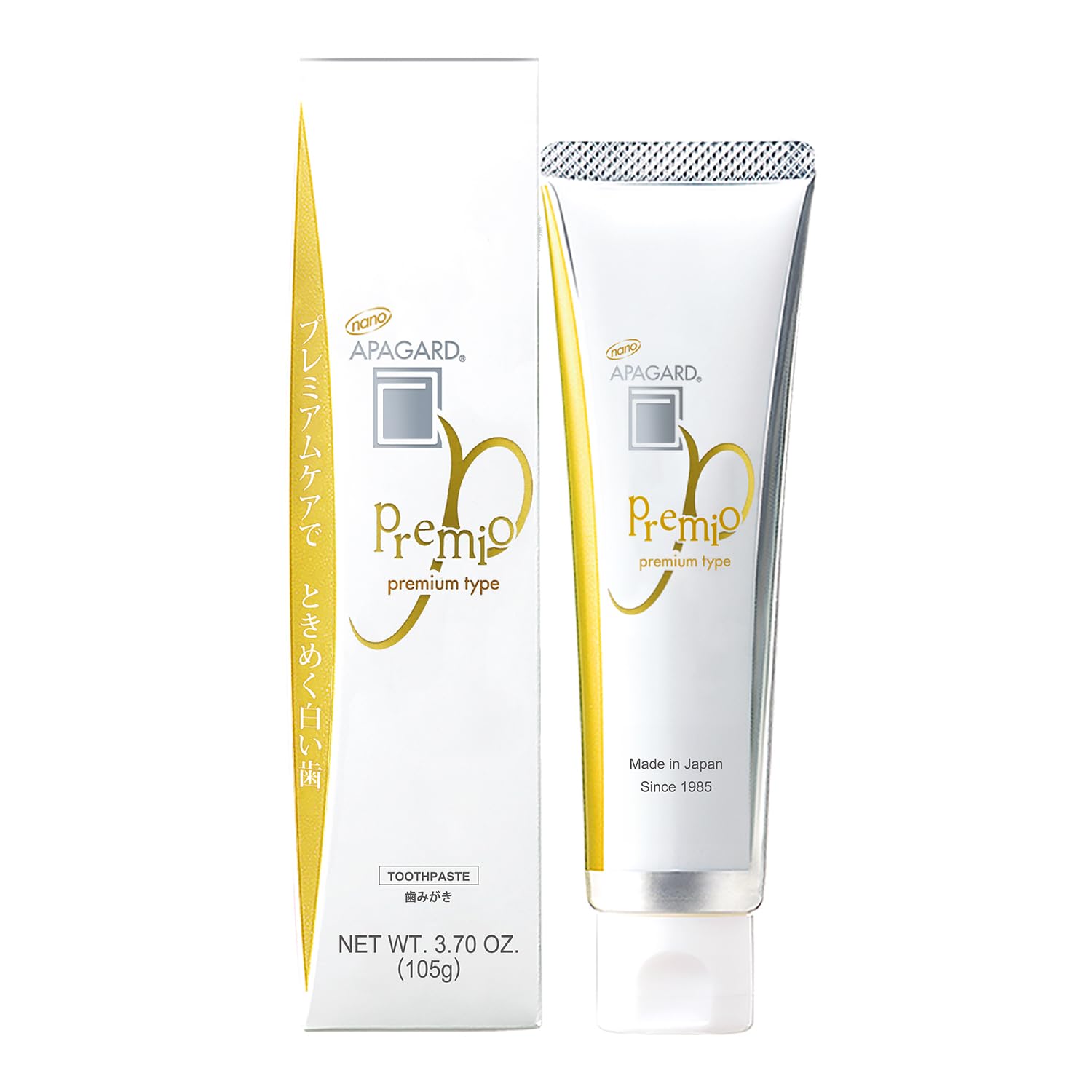 APAGARD® Premio, Sangi's Nano-Hydroxyapatite Toothpaste for Naturally Whiter Teeth. Fluoride-Free, Premium Type, 105g / 3.7 oz, Double Mint Flavor, Single Pack