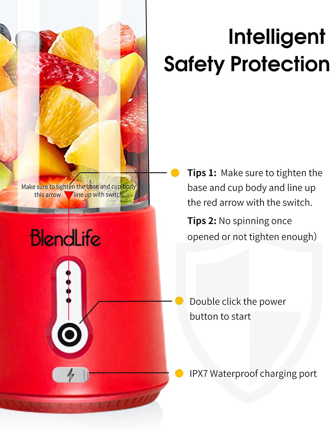 BlendLife Plus Portable Blender for Juices, Shakes, Smoothies, Baby Food, Crushes Hard Ingredients, 230W Motor, 4000mah Rechargeable Battery, Stainless Steel Blades, 500ml, 1-Year Warranty - Red 2 61W8Be14WQL. SL1500