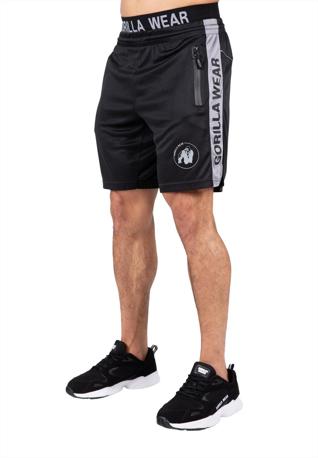 Gorilla Wear - Atlanta Shorts - Schwarz/Grau - Bodybuilding Sport Alltag Freizeit mit Logo Aufdruck leicht und bequem für optimale Bewegung aus Polyester