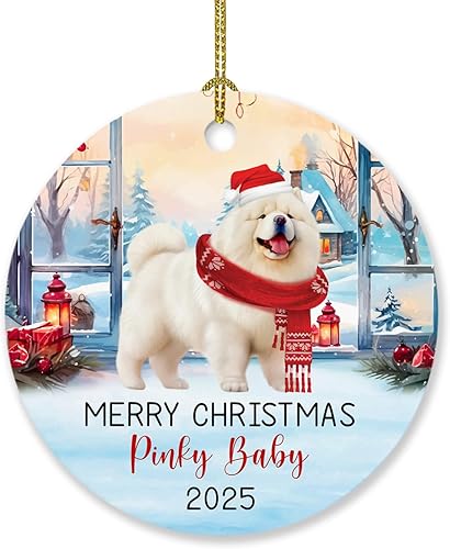 Miniatura 1 de Chow Chow - Adorno de perro blanco personalizado de Navidad 2023, adornos blancos únicos de Chow Chow, adorno de Navidad blanco Chow Chow, adorno de
