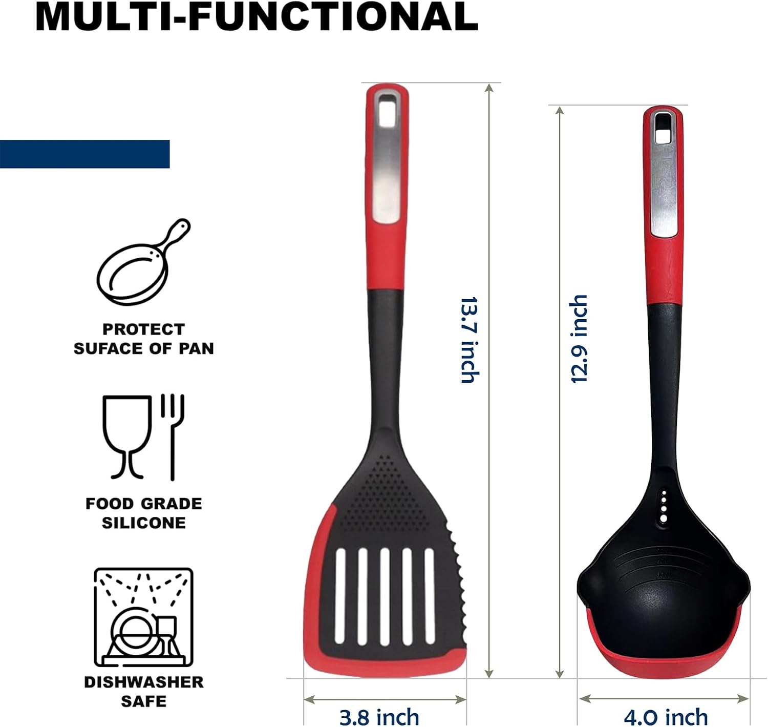 Spatula and Ladle Set, Multi-Functional Silicone Edge Cooking Utensil Set with Heat Resistant, Dishwasher Safe & Non-Scratch Design for Non-Stick Cookware