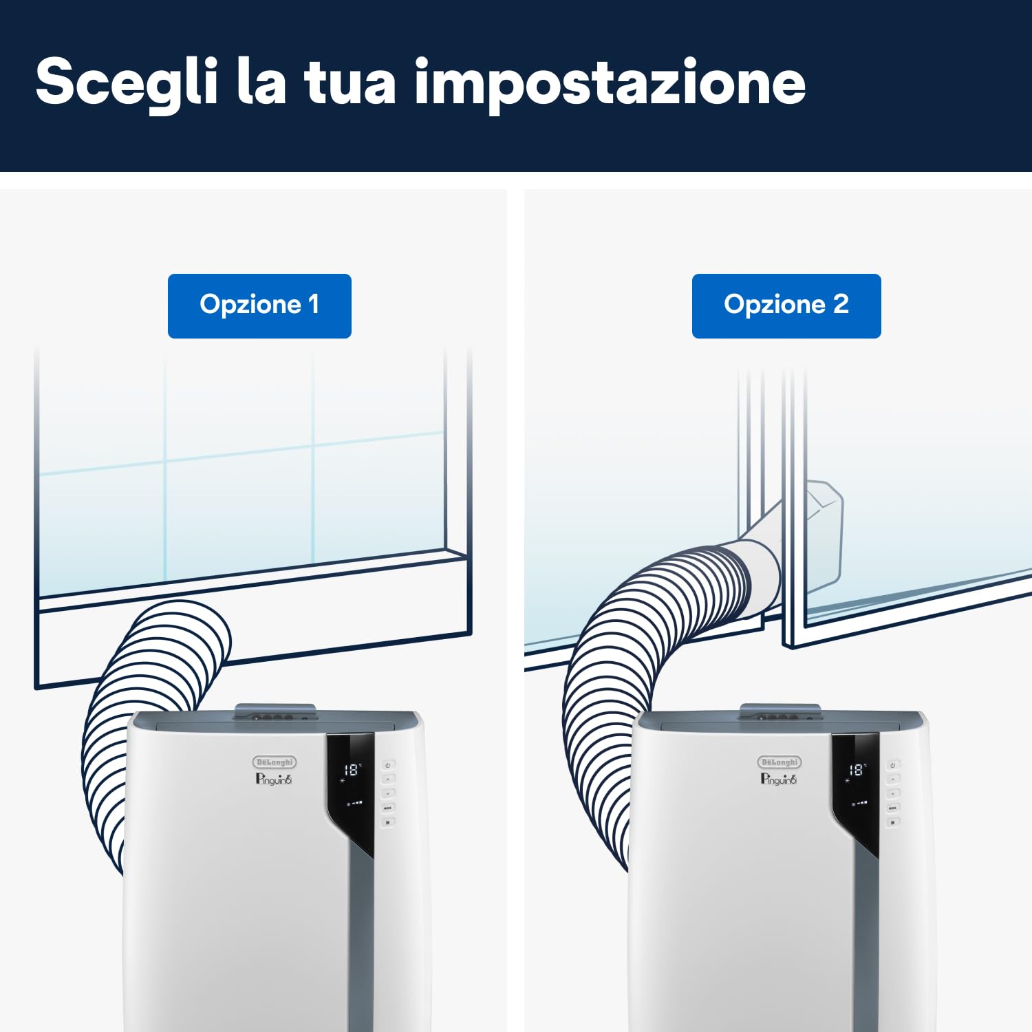 De'Longhi Pinguino PAC EX105 - Condizionatore portatile con tecnologia EcoRealFeel, 10.000 BTU/h, per ambienti fino a 100 m³, funzione di deumidificazione e ventilazione, timer 24 ore, classe di