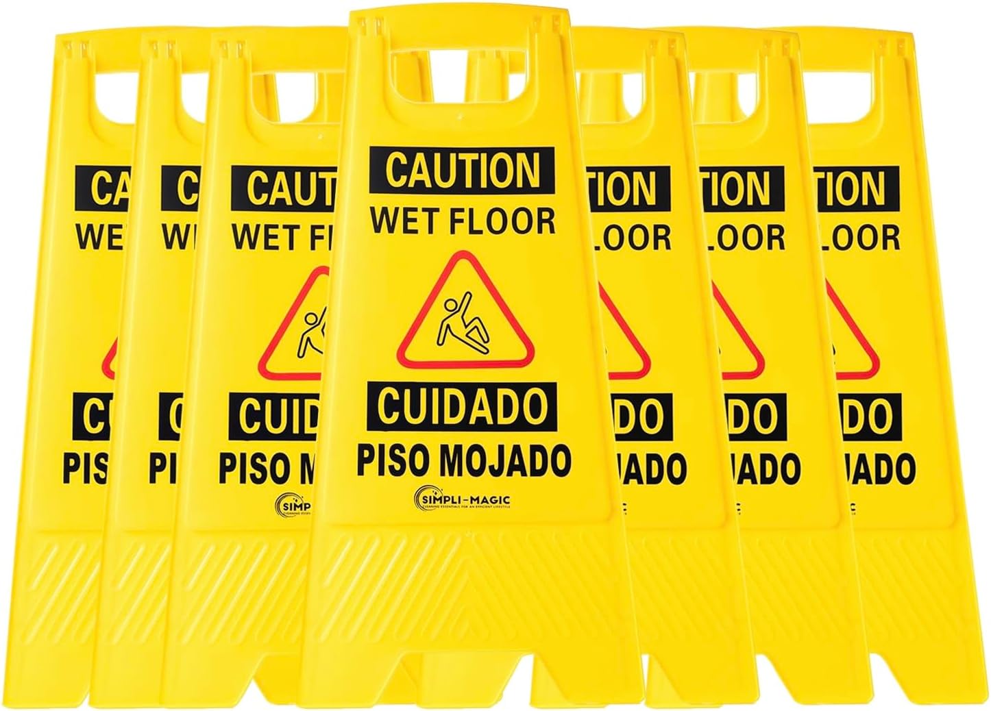 SIMPLI-MAGIC 24" Height Wet Floor Caution Signs, 6 Pack – Double-Sided, Bilingual & Foldable Safety Warning Sign – Commercial Grade, Yellow Commercial Grade Yellow 24 x 36