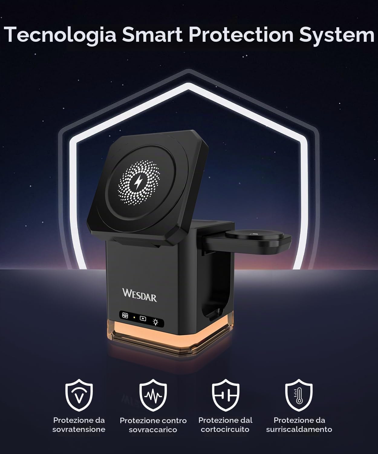 WESDAR 3 in 1 Magnetico Caricatore Wireless per iPhone 15W Compatibile,Stazione di Ricarica Magnetica 15W per iPhone 17/16/15/14/13/12 - Base Pieghevole(NERO)