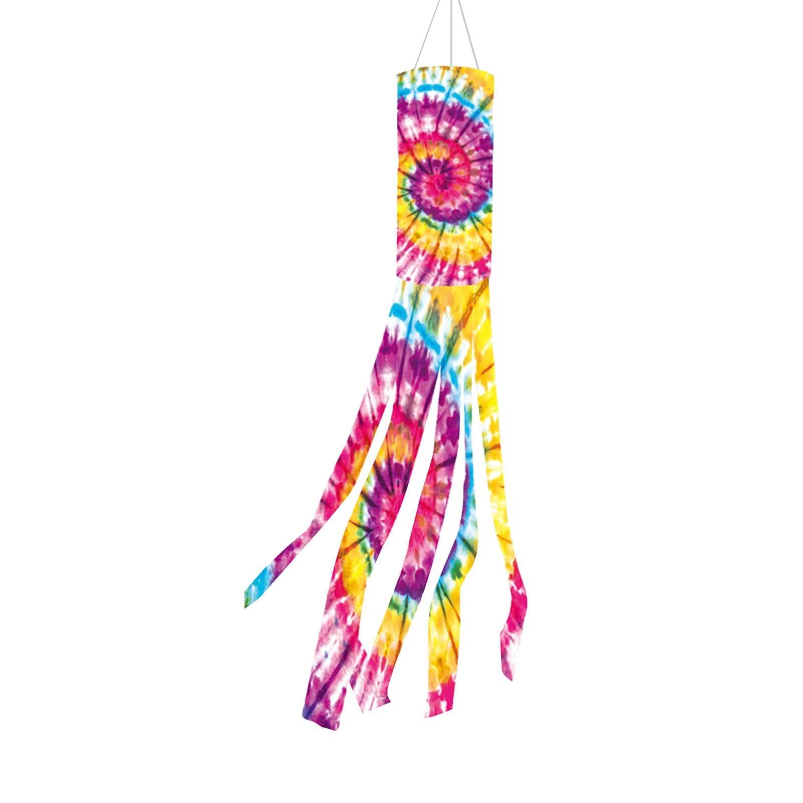 Gdiojnfg Windsocks And Spinners, Rainbow Windsock, Patriotic Wind Sock Flag, Tie-Dye Rainbow Color Decorative Flag With Metal Swivel Clip, Polyester Hanging Tie-Dye Cloth Flag For Gardens, Patios