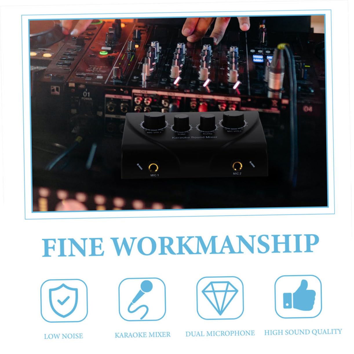 Mixer Audio Professionale per Karaoke con Doppio Ingresso Microfono | Regolazione Separata del Volume Microfono, con Cavo e Adattatore di Alimentazione