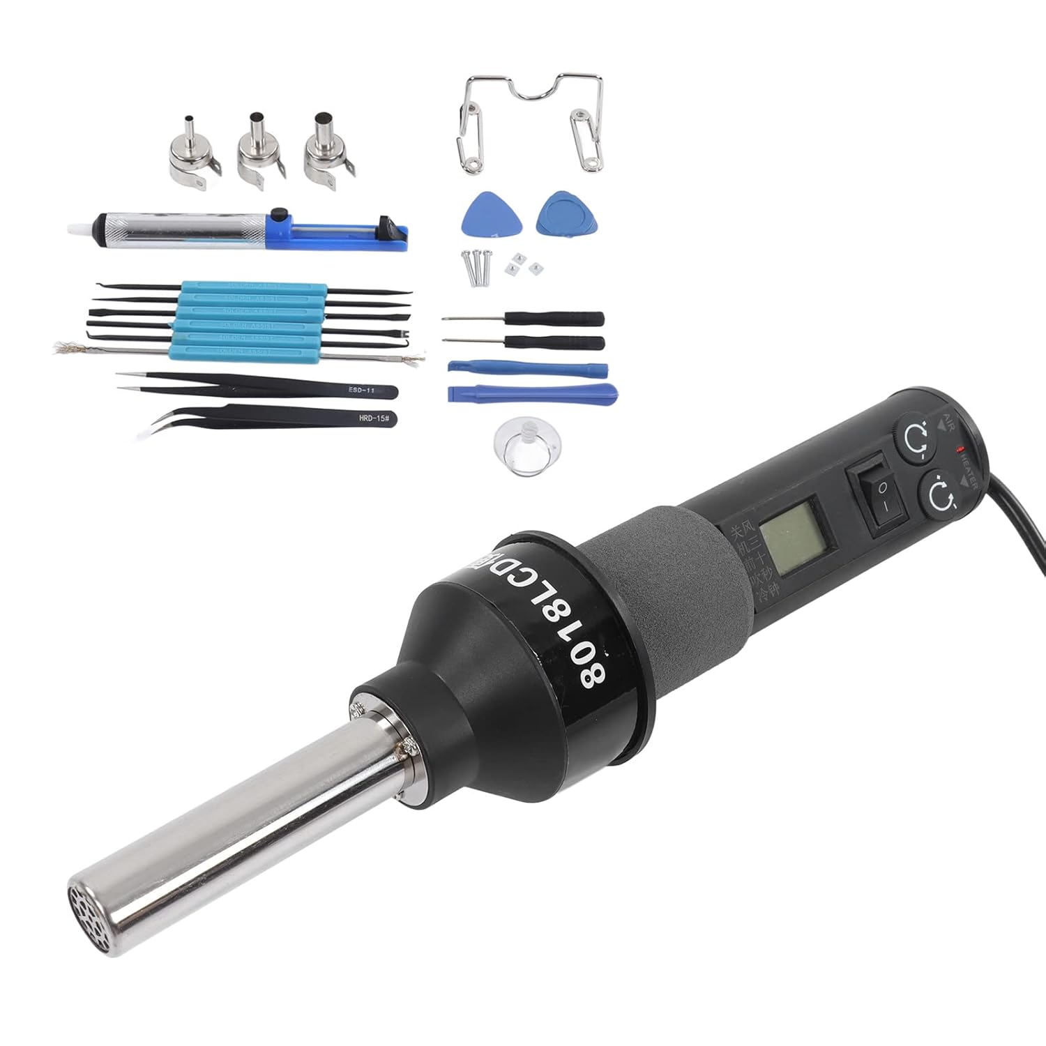 Pistola desoldadora electrónica, pistola de aire caliente portátil multifunción con pantalla LCD de 450 W para piezas de circuito de mecanizado Enchufe de la UE 220 V