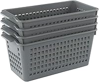 Vista 8 de Cestas de almacenamiento apilables de plástico con asas, juego de 4 (color blanco, gris)