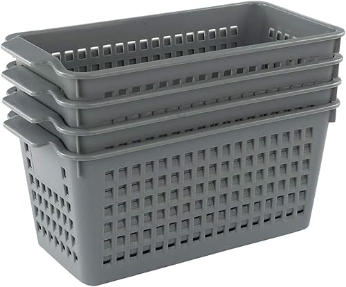 Cestas de plástico para organizar, color gris, juego de 4