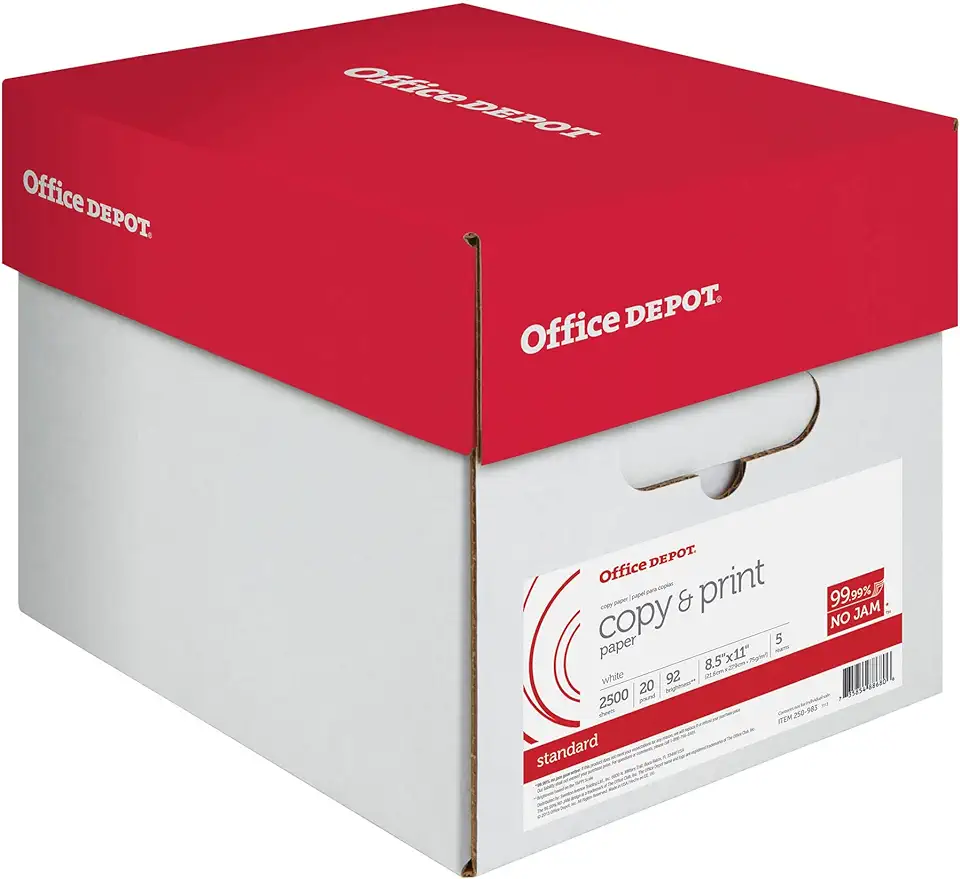 Office Depot Copy Print Paper, 8 1/2in. x 11in., 20 Lb, 500 Sheets Per Ream, Case Of 5 Reams, 851201CS