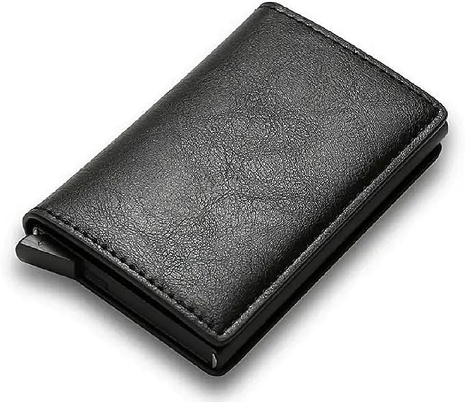 GenericRFID Blocking Credit Card Holder Anti-Theft Slim Wallet Holds up to 7 Cards Aluminium Automatic Pop-up Card Holder for Men and Women (Black)