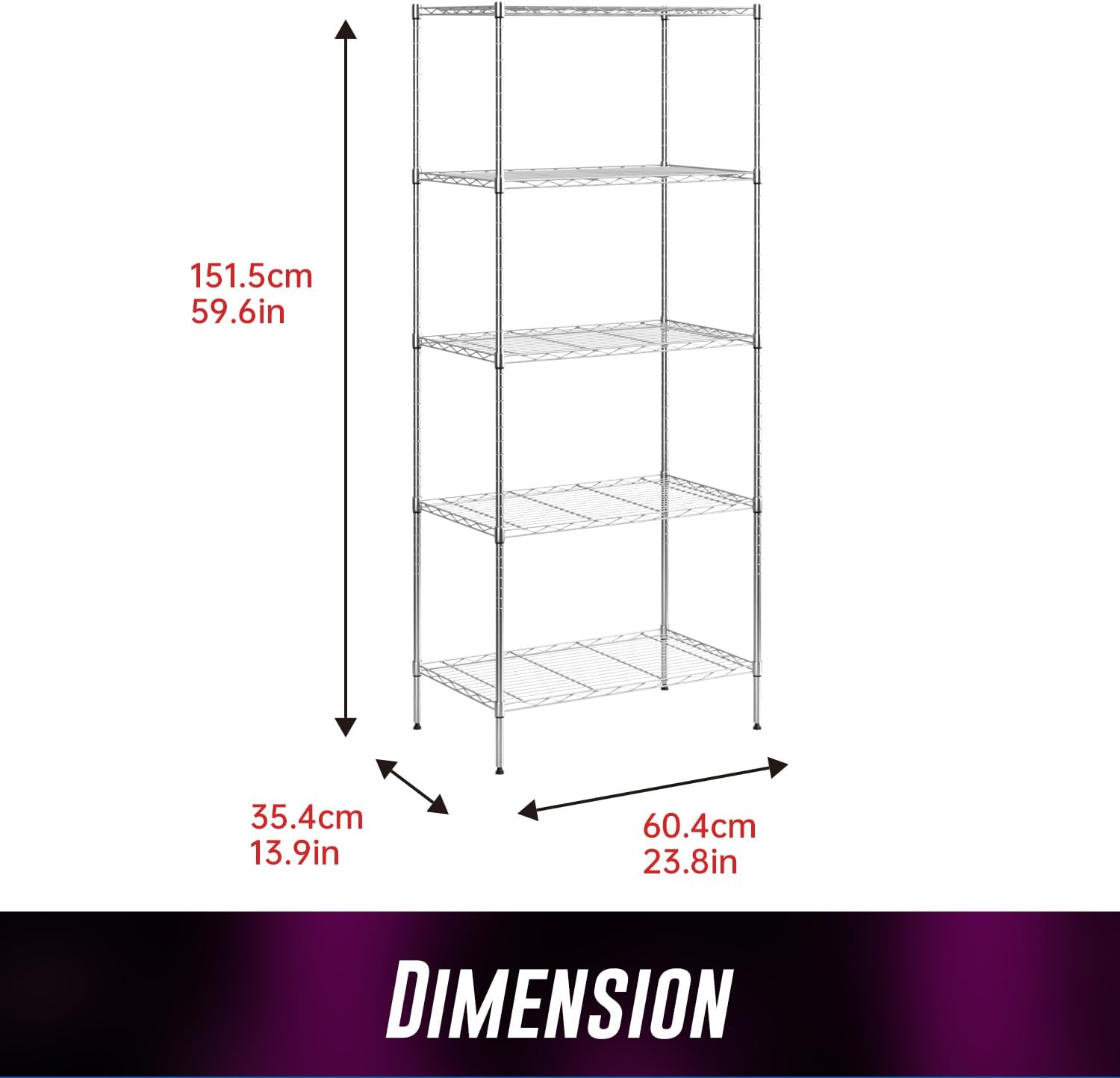 Dopinmin 5-Wire Shelving Unit Adjustable Strong Steel Metal Shelf Shelving Unit with 100-lb Per Shelf for Restaurant Garage Pantry Kitchen Garage 24" L x 14" W x 60" H,Chrome