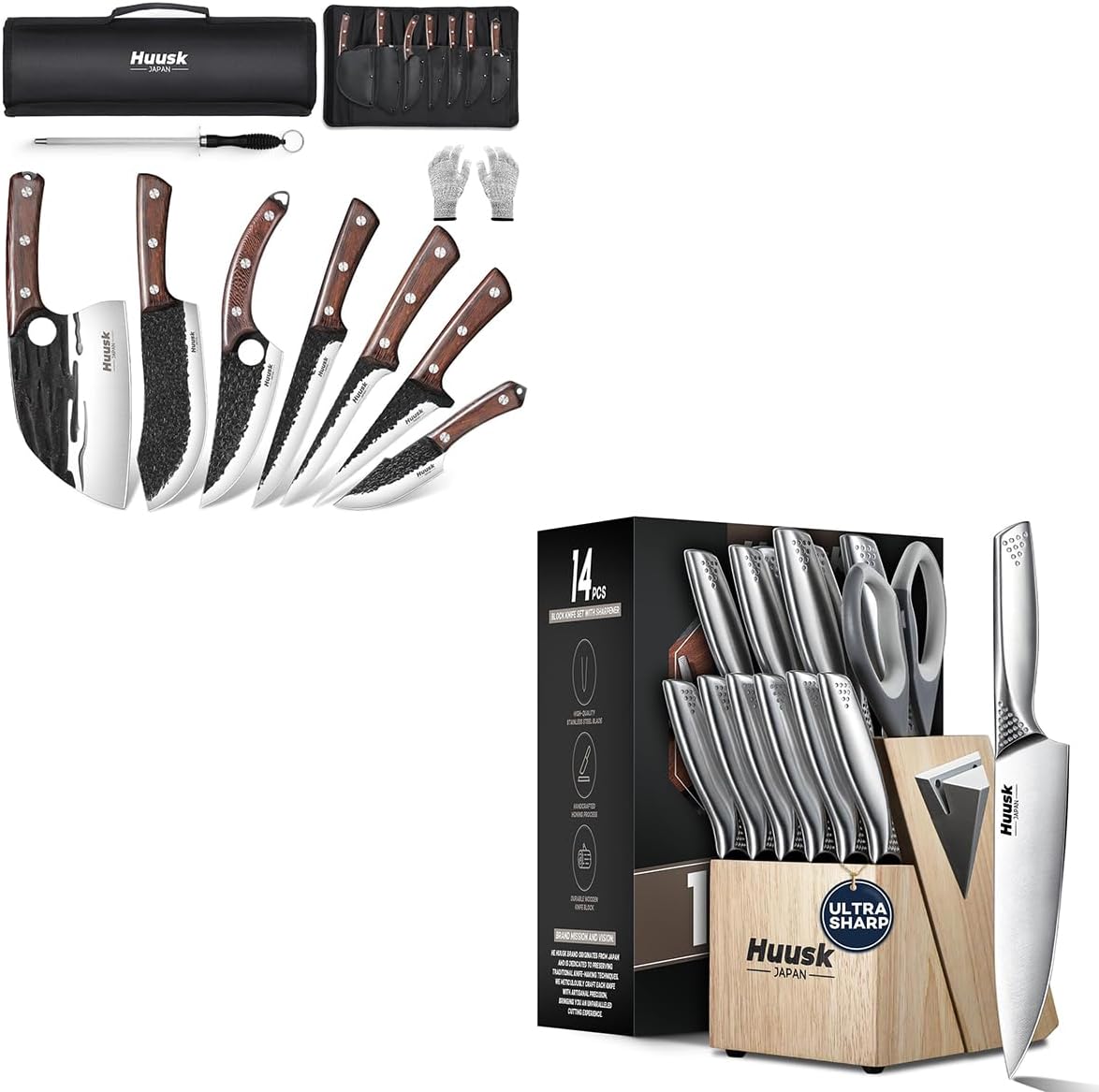 Huusk Knife Set with Block and Sharpener, 31 Pcs Knives Set with Box for Kitchen, Gifts for Men and Women