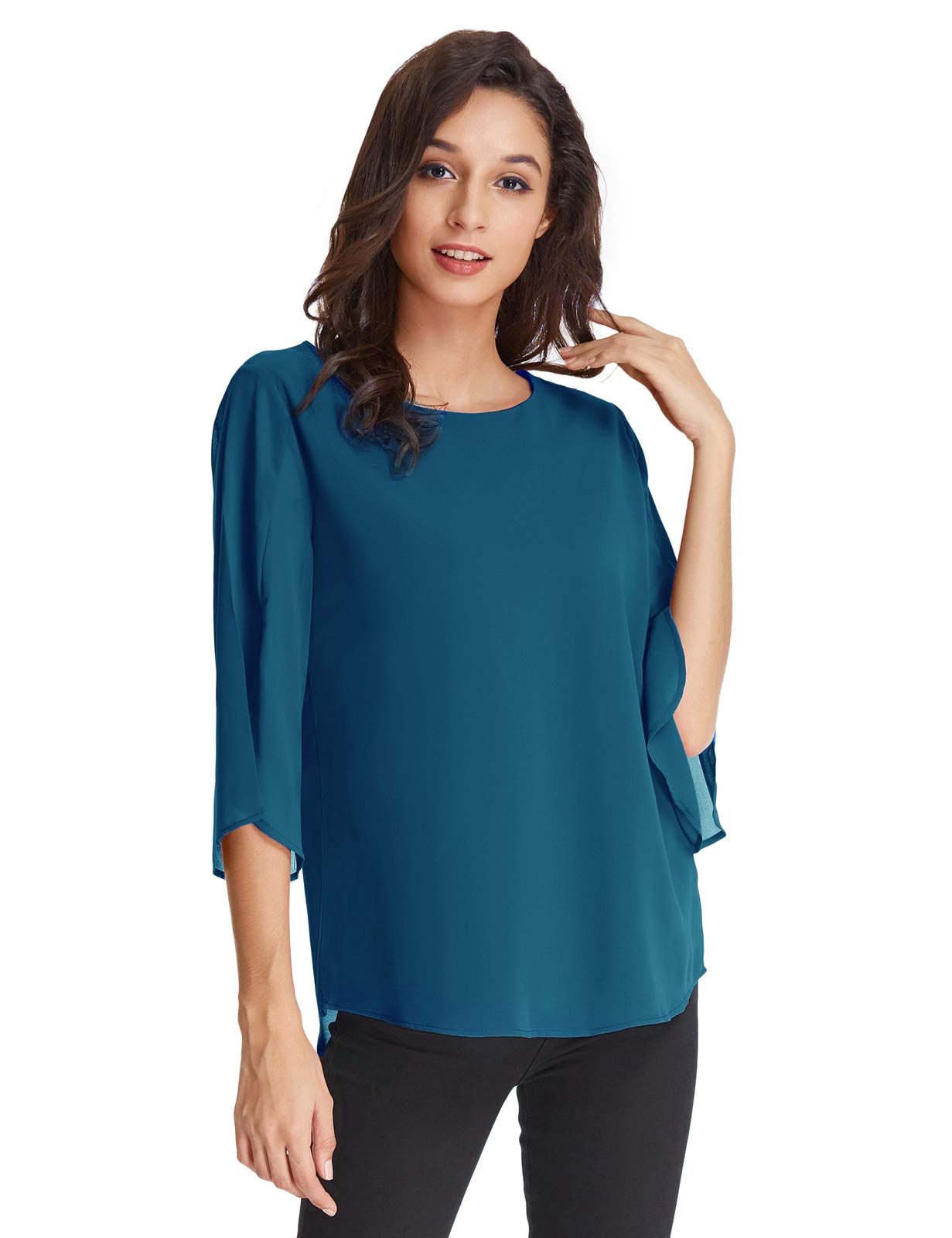 GRACE KARIN Camicia Donna Paillettes a Manica a 3/4 Top Elegante Girocollo Manicotto Split