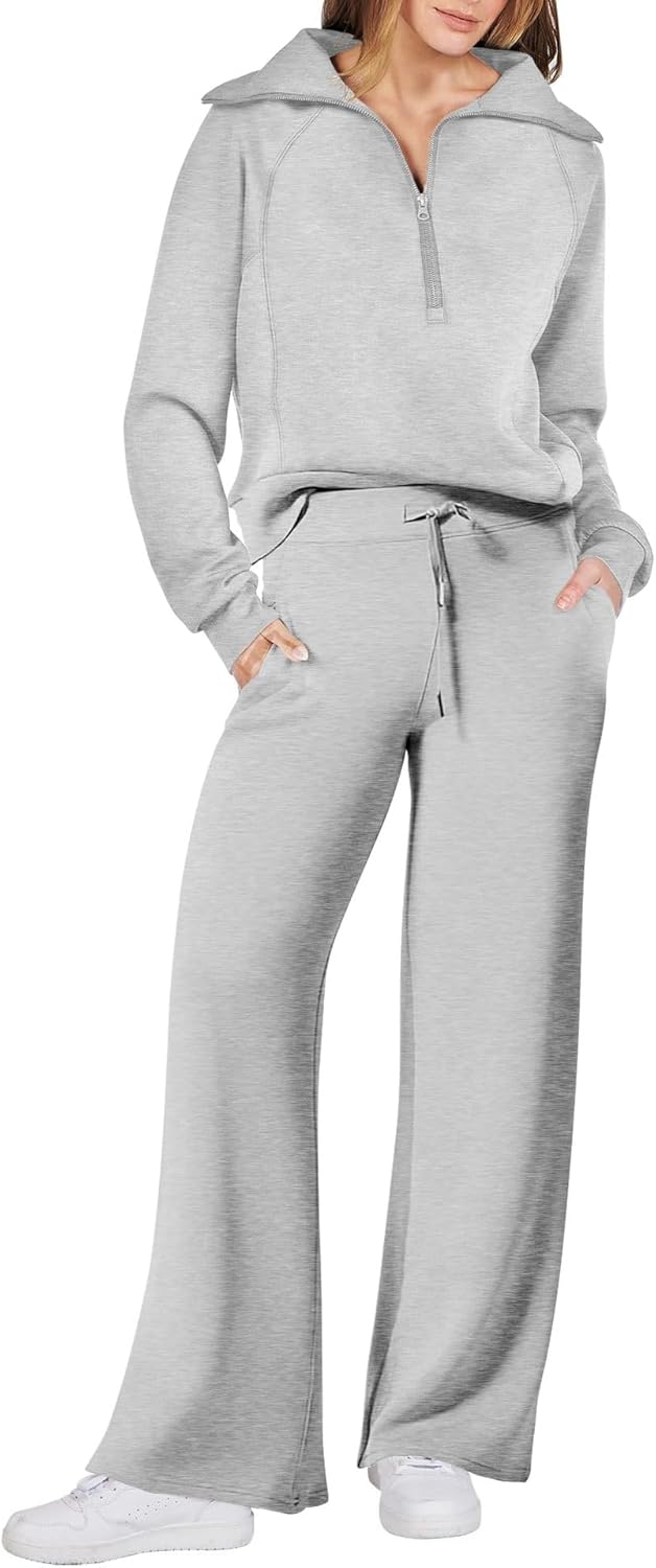 yoeasy Women's Half Zip Sweatershirt Two Piece Outfits Sweatshirts And Wide Leg Pants Sweatsuit Lounge Set
