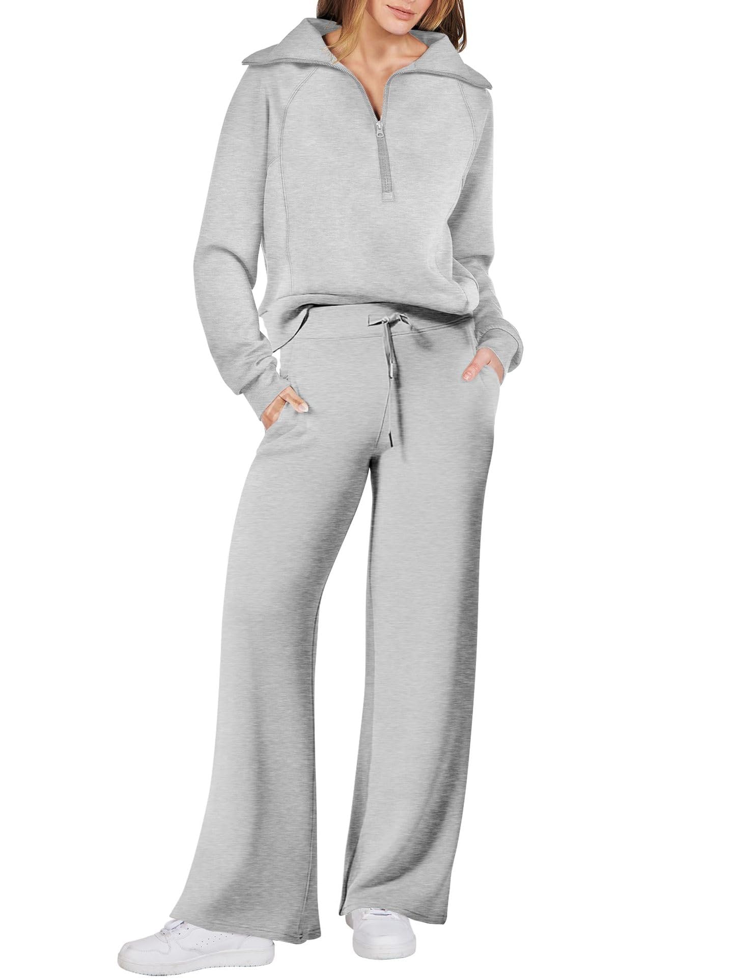 Conjunto de 2 piezas para mujer, conjunto de descanso a la moda de otoño con pantalones de pierna ancha y camiseta de manga larga, ropa de viaje al aeropuerto