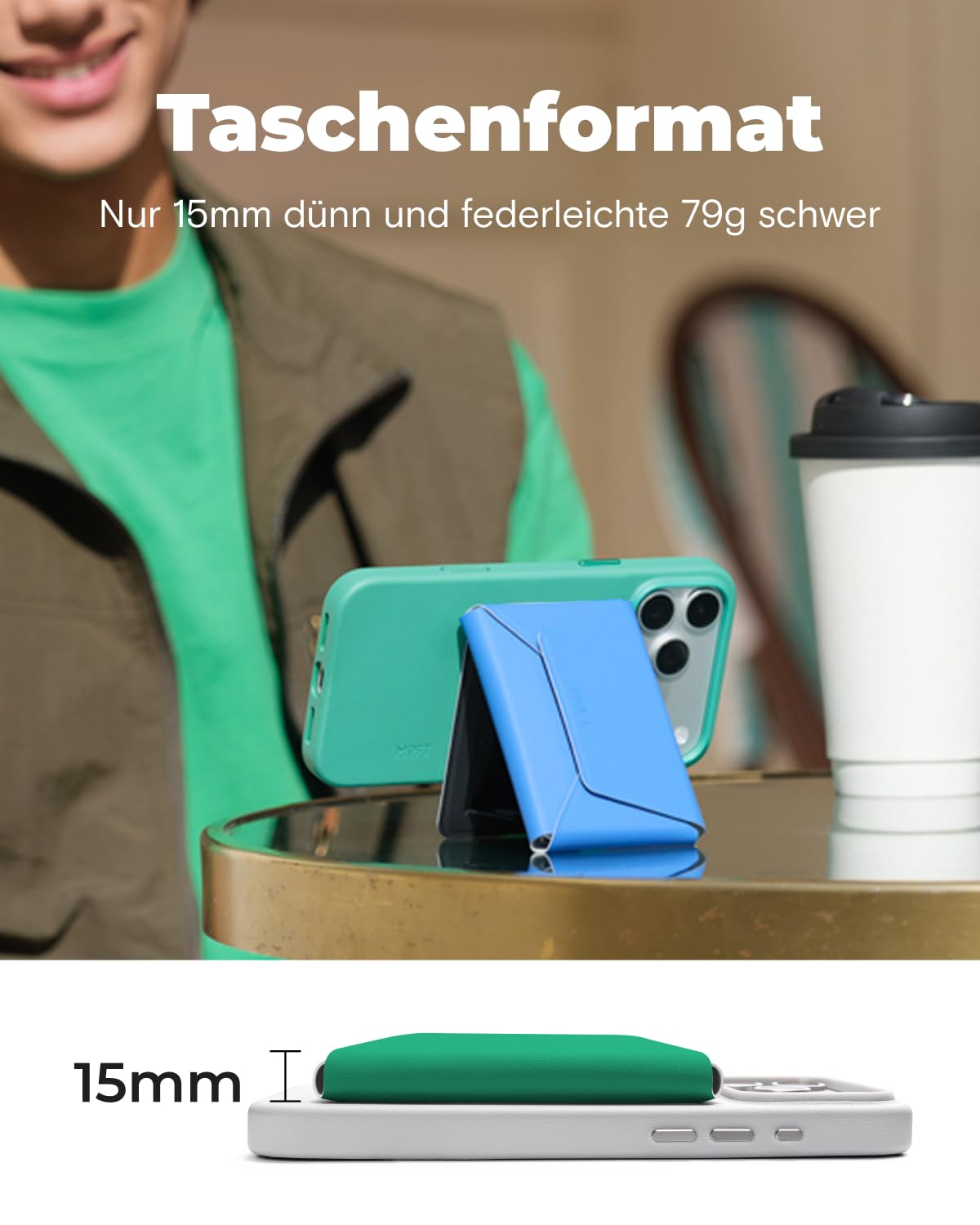 MOFT Magnetische Wallet, 8 Kartenhalter, Magnetischer Handyständer mit Zug-zum-Zugriff-Design, RFID-Blockierung, Winkelverstellung & MOVAS Minimalist Snap Field Wallet für Reiseutensilien，Tiefschwarz