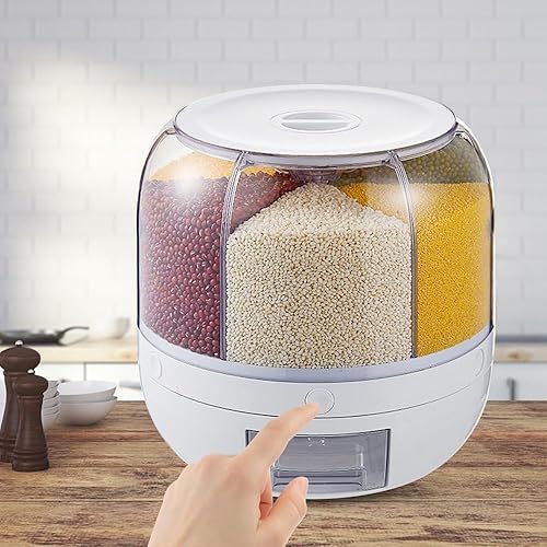 DYRABREST Dispensador de cereales de 6 rejillas, contenedor de almacenamiento de alimentos giratorio de 360, 22.0 lbs22 libras, dispensador de
