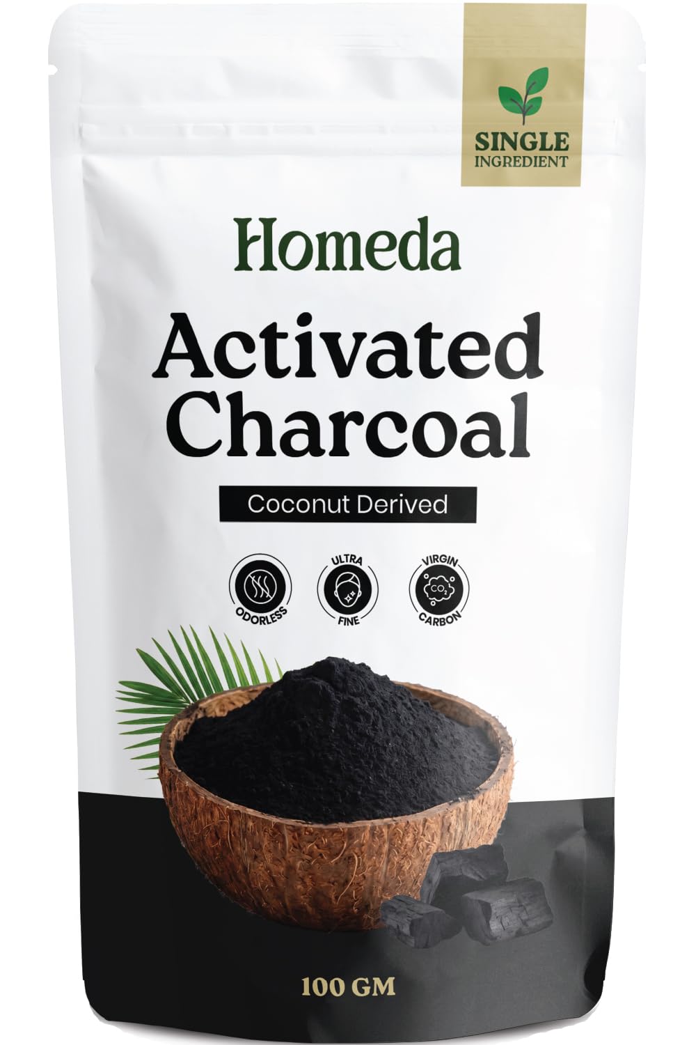 activated charcoal powder (100g) coconot shell charcoal for teeth whitening, face pack, hair, soap making - food grade, vegan & chemical-free