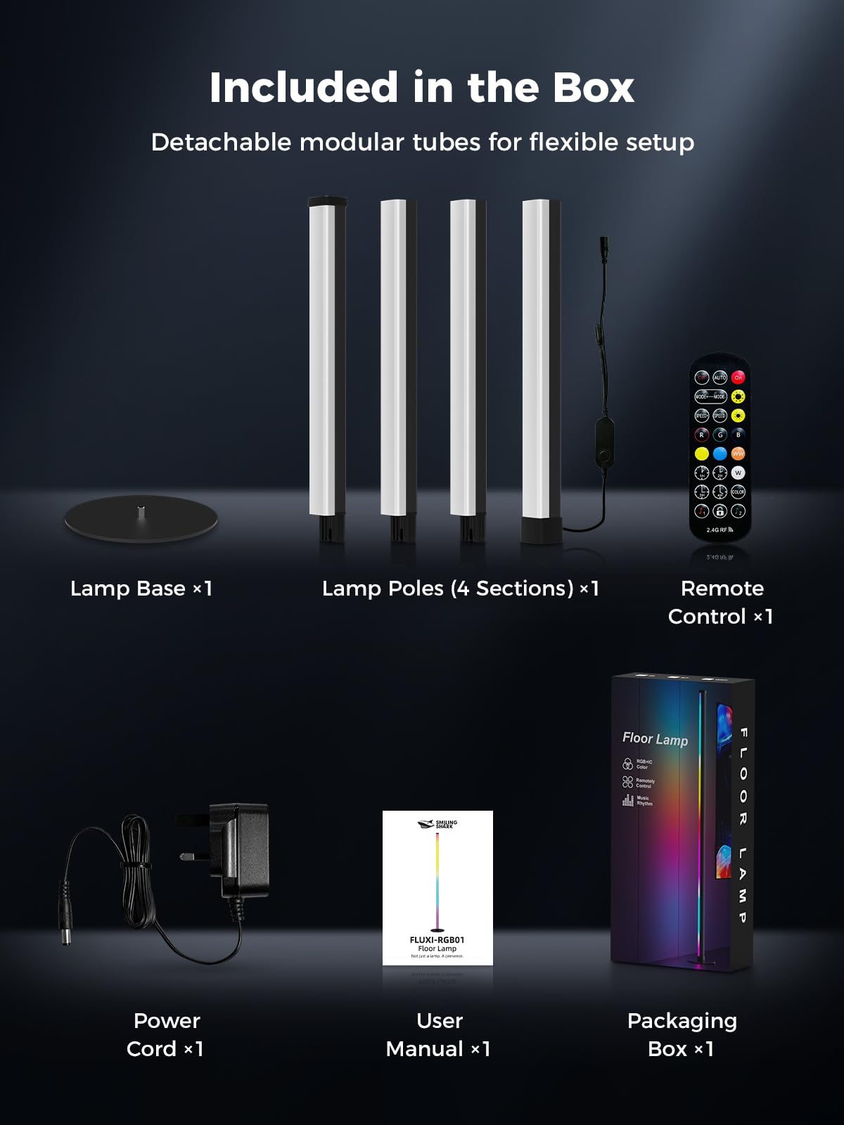 Smiling Shark LED Stehlampe Wohnzimmer, Smart Modern RGBIC Standleuchte mit Fernbedienung und APP 16 Millionen Farben Dimmbar Stehlampe mit Musik Sync und Timer für Schlafzimmer Gaming-Zimmer