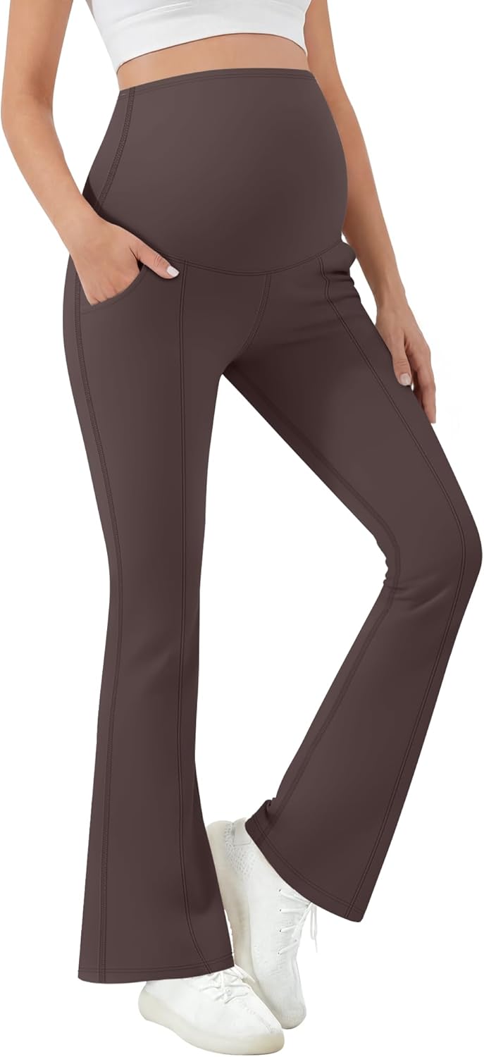 Sweetyweee Maternity Flared Leggings Over The Belly Wide Leg Yoga Bootcut Stretchy Pregnancy Pants Lounge Trousers Mama Gift
