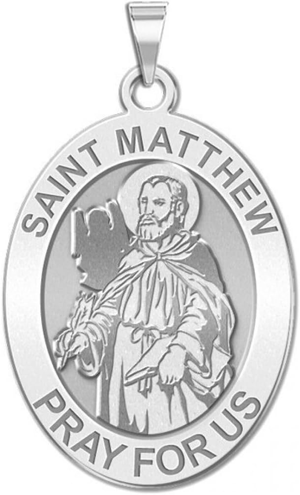 PicturesOnGold.com Saint Matthew Oval Religious Medal - 2/3 X 3/4 Inch Size of Nickel, Sterling Silver