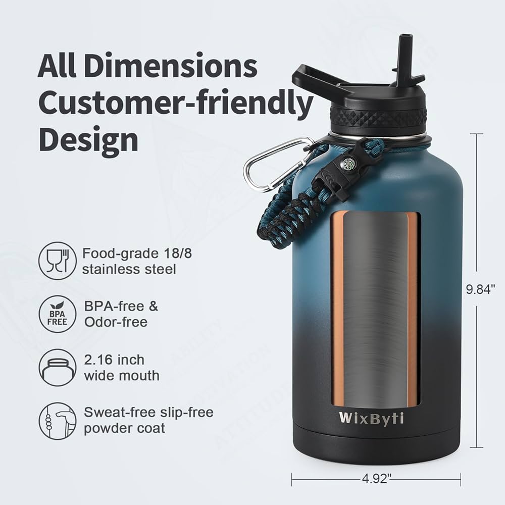 Amazon.com : WixByti 64 oz Insulated Water Bottle with Straw