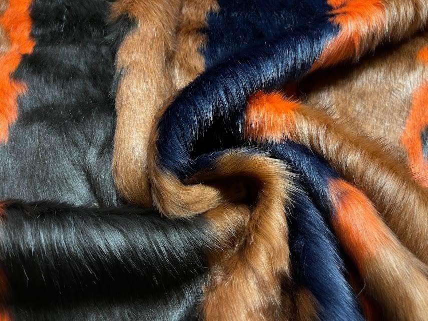 Tissu fausse fourrure luxe roux et marron 5m pour haute couture