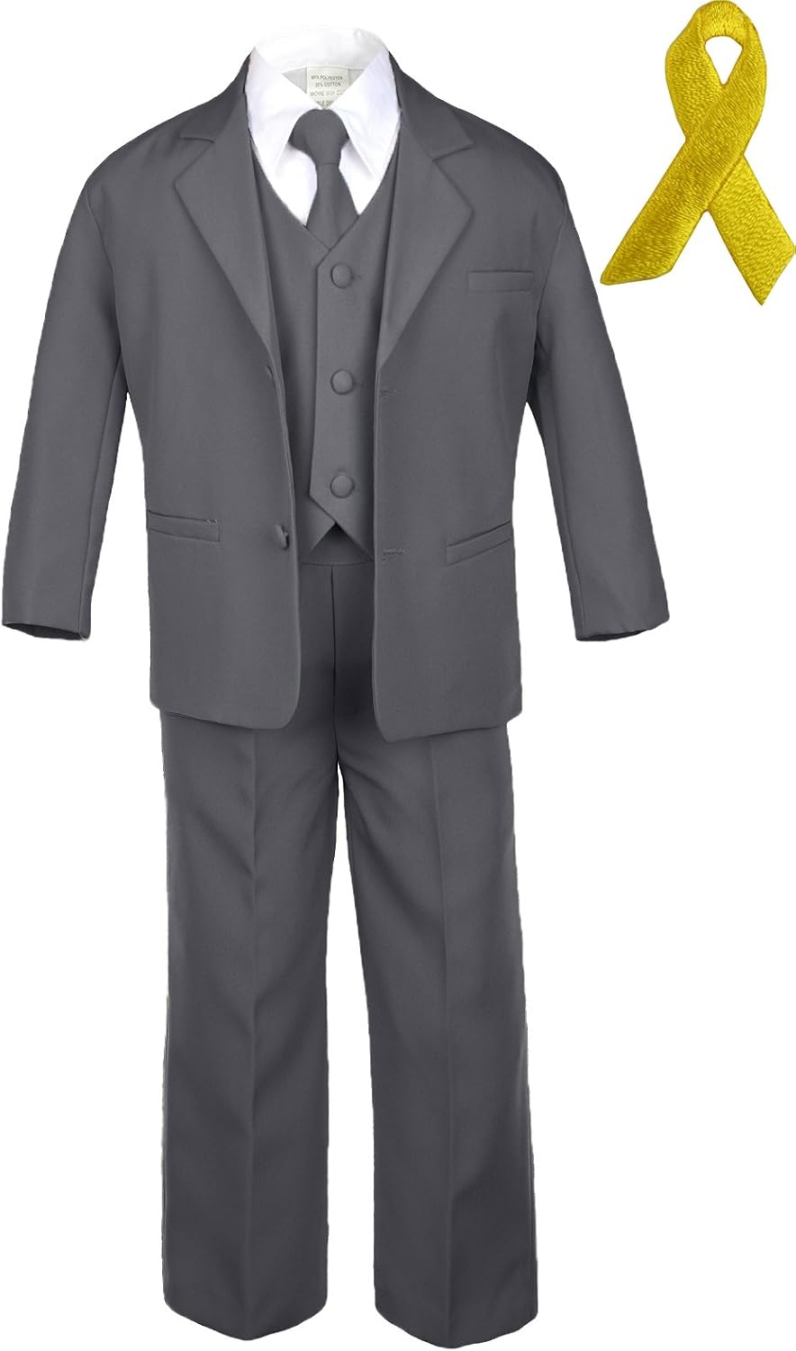 5pc Baby Boy Teen Dark Gray Suit Cancer Awareness Ribbon Adhesive Iron on Patch (10, Yellow Ribbon)