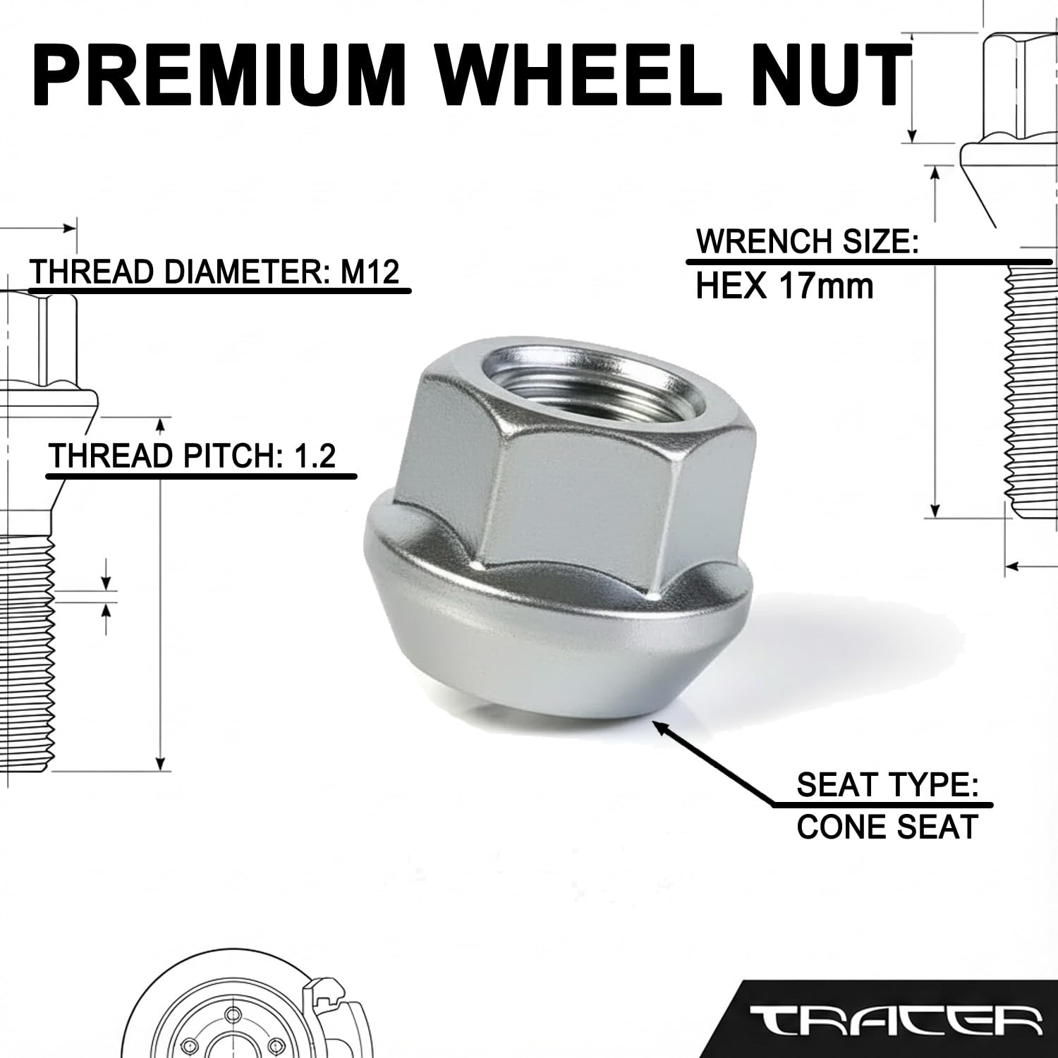 20 dadi ruota M12 x 1,25 60° SW 19 mm compatibili con Subaru, Suzuki, Nissan
