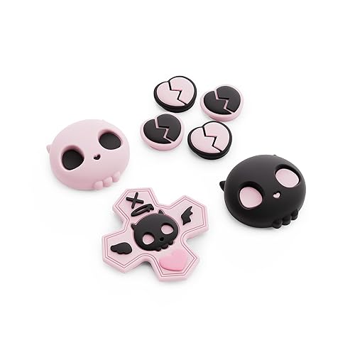 GeekShare Halloween Skull D-Pad Button Caps Silicone Thumb Grips Set, ABXY Key Buttons Sticker Joystick Cover Caps Compatible with Switch 2, Pink & Black - Pink & Black - For Switch 2 2025 Model