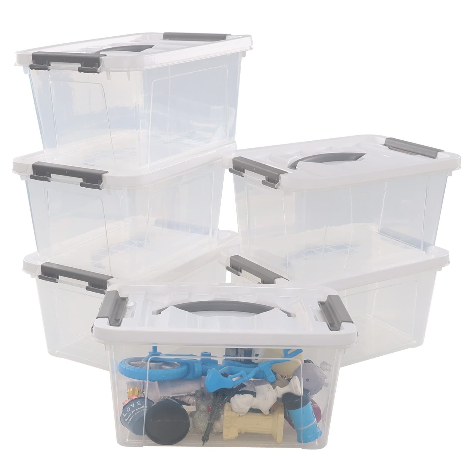Gitany 6L Plastic Clear Storage Boxes, Lidded Boxes with Handles Set of 6