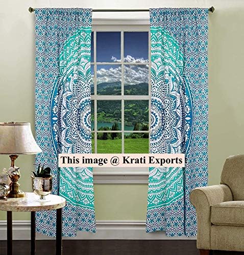 KRATI EXPORTS Bohemian Beautiful Ombre Color Mandala Curtain Panels (Green)