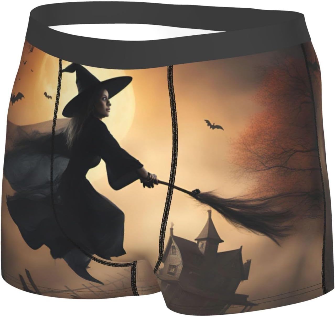 Halloween Witch Flying Print Boxers For Menâ€“full Print Mens Underwear Boxer Briefs,Comfortable Boxers For Men