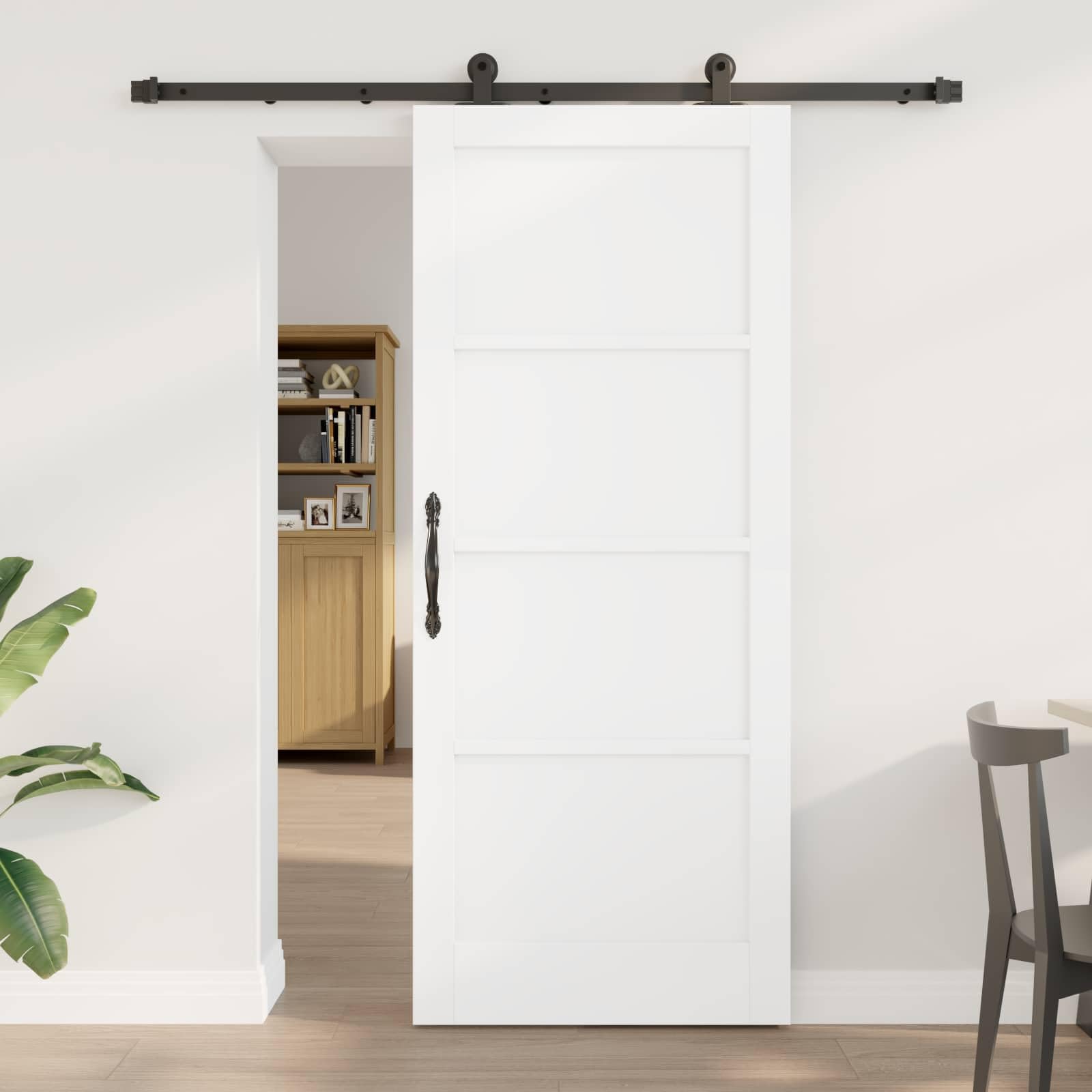 Puerta corredera de madera de pino maciza, 83 x 202 cm, color blanco y