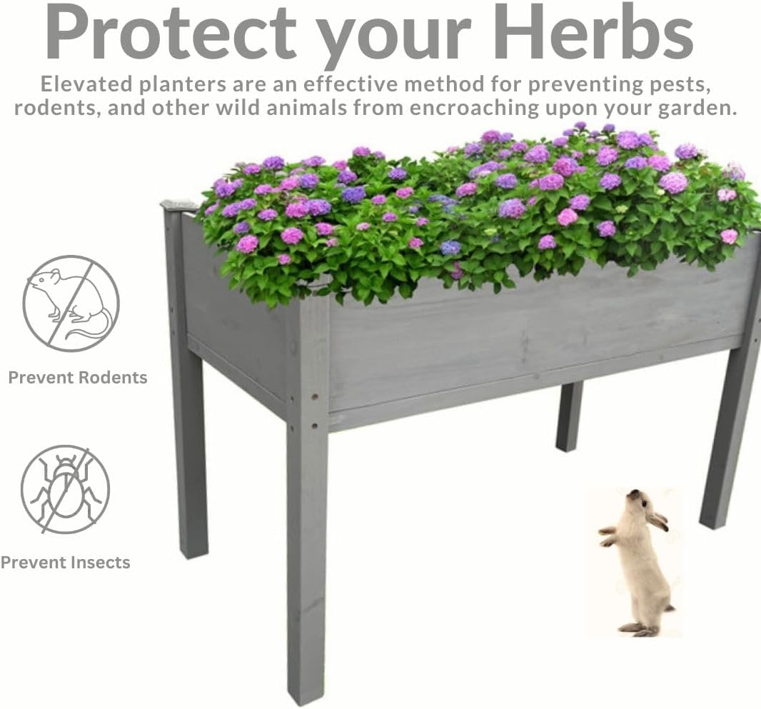 BTExpert 4ft Raised Garden Bed with Legs, 48x24x30in Elevated Wood Planter Box Stand for Vegetable Flower Backyard, Patio, Balcony Bed Liner Outdoor - Grey 30 in Height