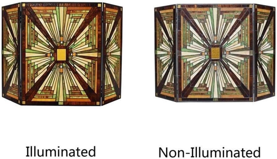 Chloe Lighting Innes Tiffany-Style 3pcs Folding Mission Fireplace Screen 45" Wide, Multicolor