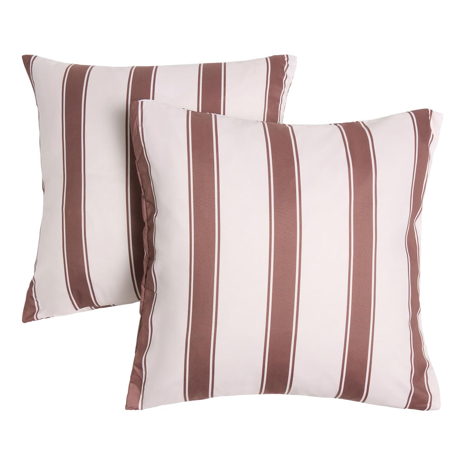 Ohs Chocolate/Cream - Stripe Outdoor Cushions Waterproof Decorative Stripe Outdoor Cushion Covers 45 X 45 Set Of 2 Super Soft Patio Garden Cushions Home Decor Throw Pillow Covers With Invisible Zipper, /Cream