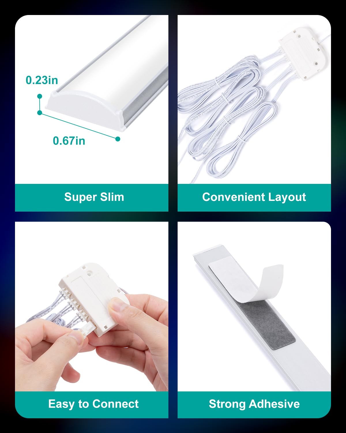 Luci per mensole RGB, 4 pezzi, 30,5 cm, dimmerabili, cambia colore, illuminazione sotto armadio, app e telecomando, diversi colori e modalità di illuminazione, barre luminose a LED per scaffali