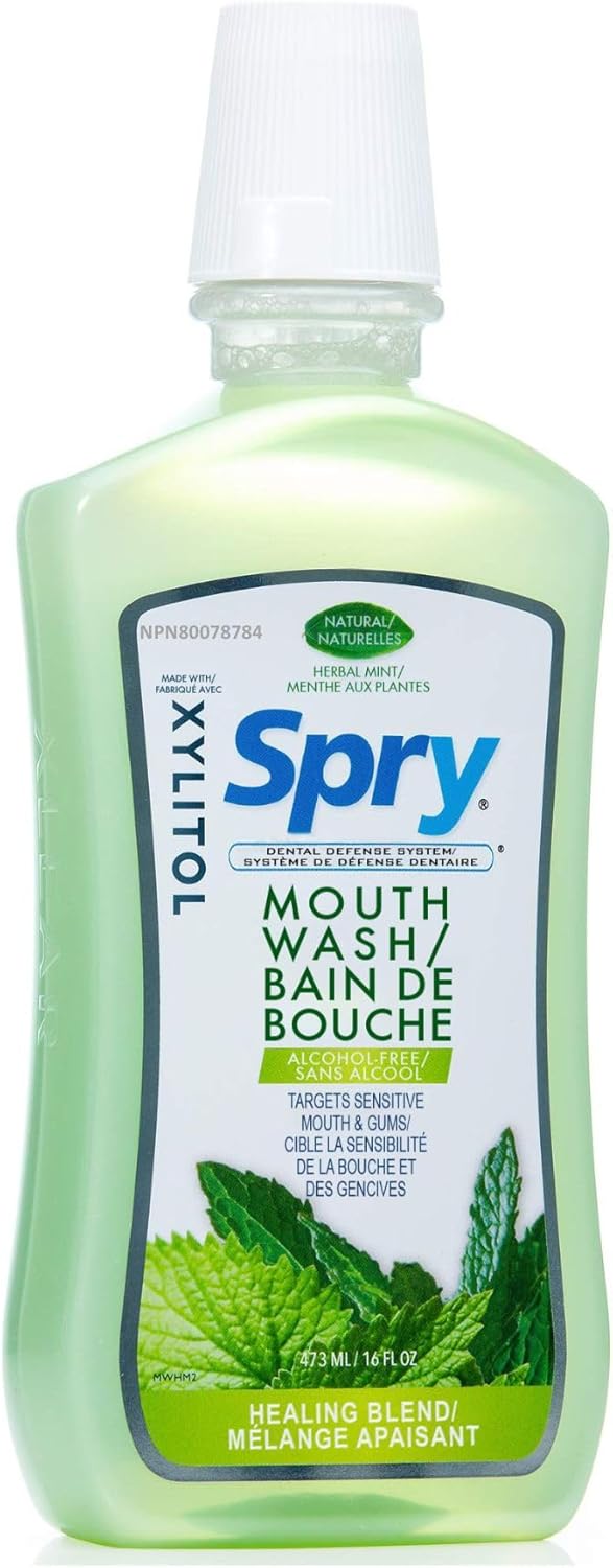 Spry Natural Xylitol Mouthwash Fluoride Free with Enamel Support, Alcohol-Free, Gentle, Non-GMO, Herbal Mint - 16 fl oz (Pack of 3)