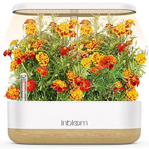 Hydroponics Growing System 10 Pods, inbloom Indoor Herb Garden with LEDs Full-Spectrum Plant Grow Light, Water Shortage Alarm, Automatic Timer, Height Adjustable(7'' to 15.2''), 4.2L Water Tank, White
