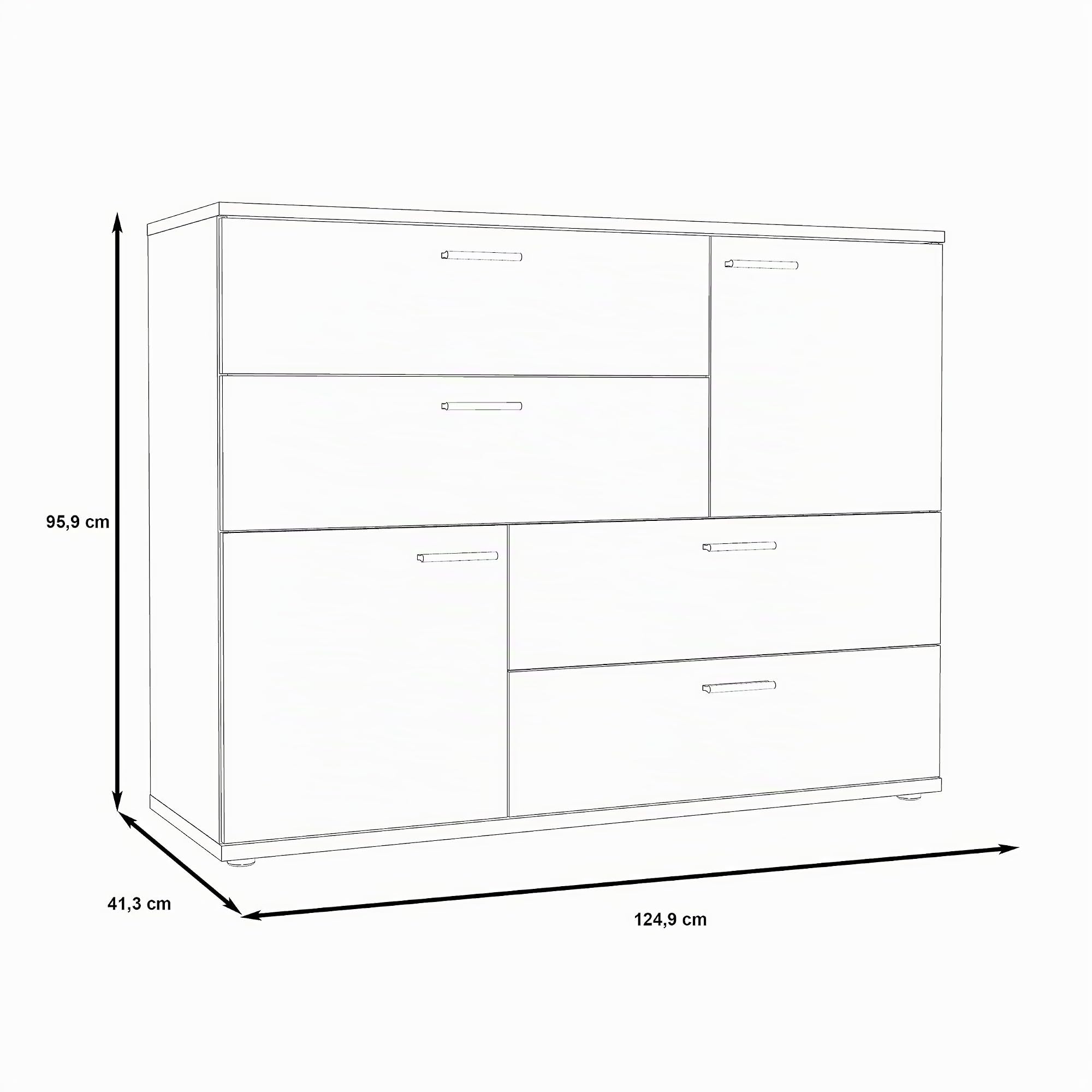 AVANTI TRENDSTORE - Fadia - Comò con 2 ante e 4 cassetti in legno trucciolato, disponibile in due colorazioni. Misura LAP 124,9x95,9x41,3 cm (quercia Sonoma/bianco)