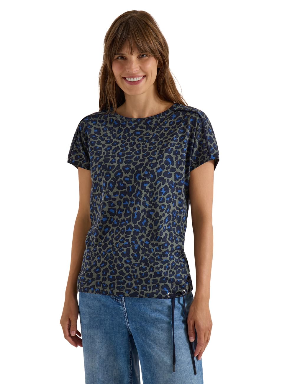 Cecil Ladies 3231334 Boat Neck Leo Print T-Shirt, Dried Olive Green, XXL