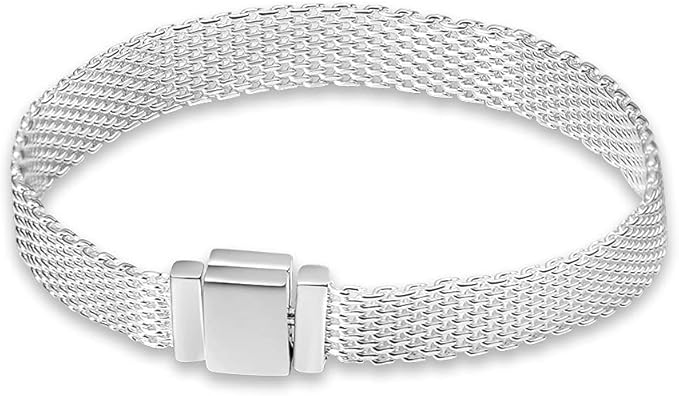 116 |KUNSIR  | Pulsera de joyería con reflexiones con clip, pulsera de plata de ley 925, regalo para mujer