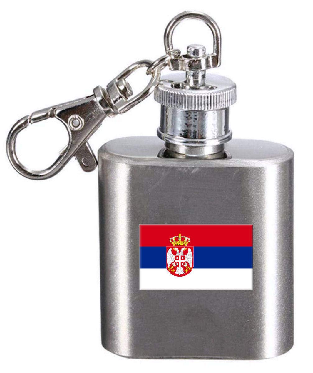 Flasque porte-clés drapeau Serbie : mini flasque alcool inox et petit cadeau personnalisé