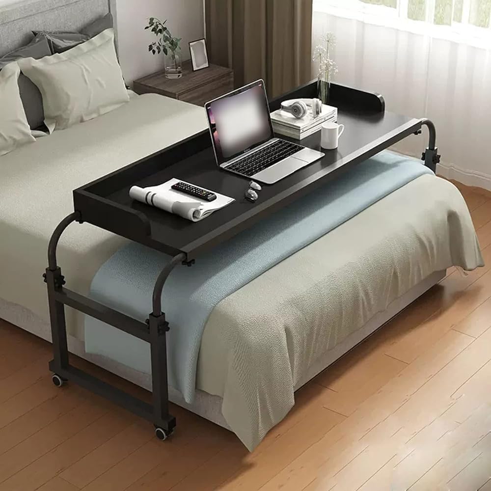 Biurko Na Kółkach, Stolik Przyłóżkowy, Stolik Do Karmienia, Stolik Na Laptopa, Biurko Nad łóżko, Regulowana Wysokość 65-95 Cm, Stolik Komputerowy Nad łóżko Z Kółkami, Stolik Przyłóżkowy (Color:Czarny)