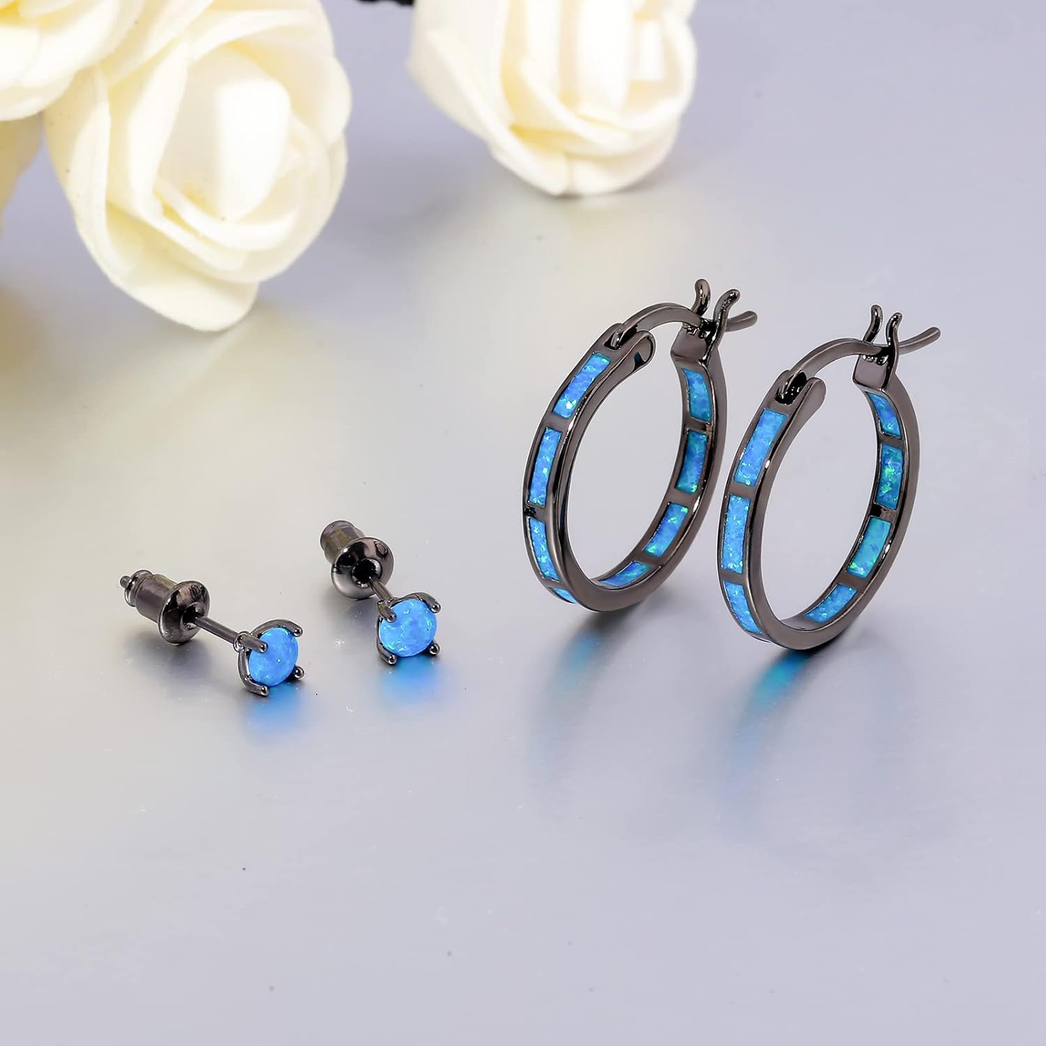 CiNily Sterling Silver/Rose Gold/Yellow Gold Plated Hoop Earrings 20mm,Multicolor Opal Small Hoop Earrings for Women Girls Hypoallergenic Jewelry for Sensitive Ears Gemstone Earrings - Image 4