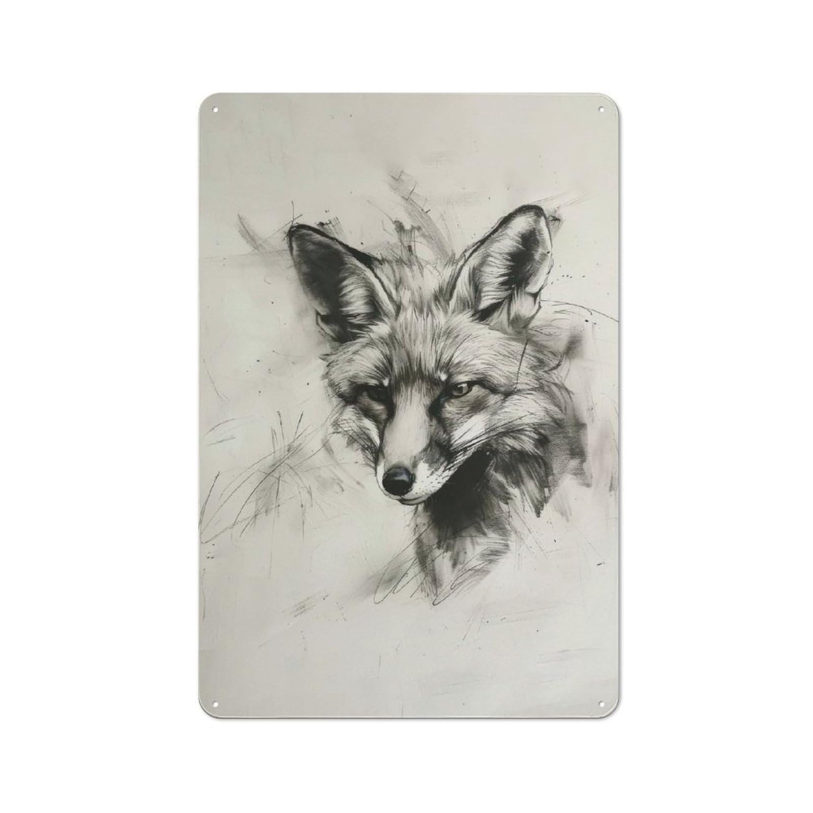 Junmoney Fox Head In Charcoal For Man Cave Or Games Room, Retro Metal Plaque 30X20cm, For Metal Sign Collectors, For Garage And Workshop Walls